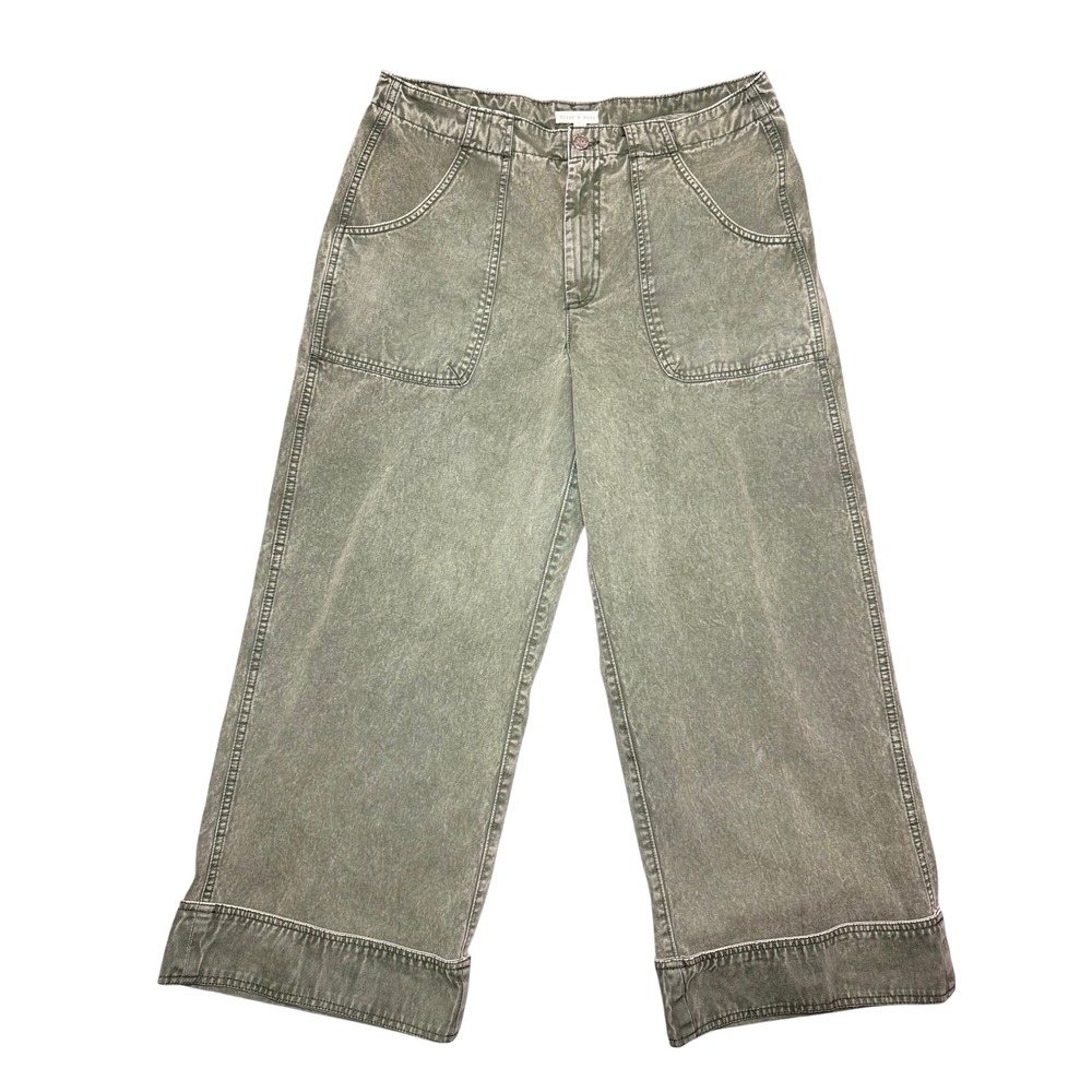 Olive Green Wide Leg Utility Crop Pants Womens Size 14 Cotton Twill 36" waist